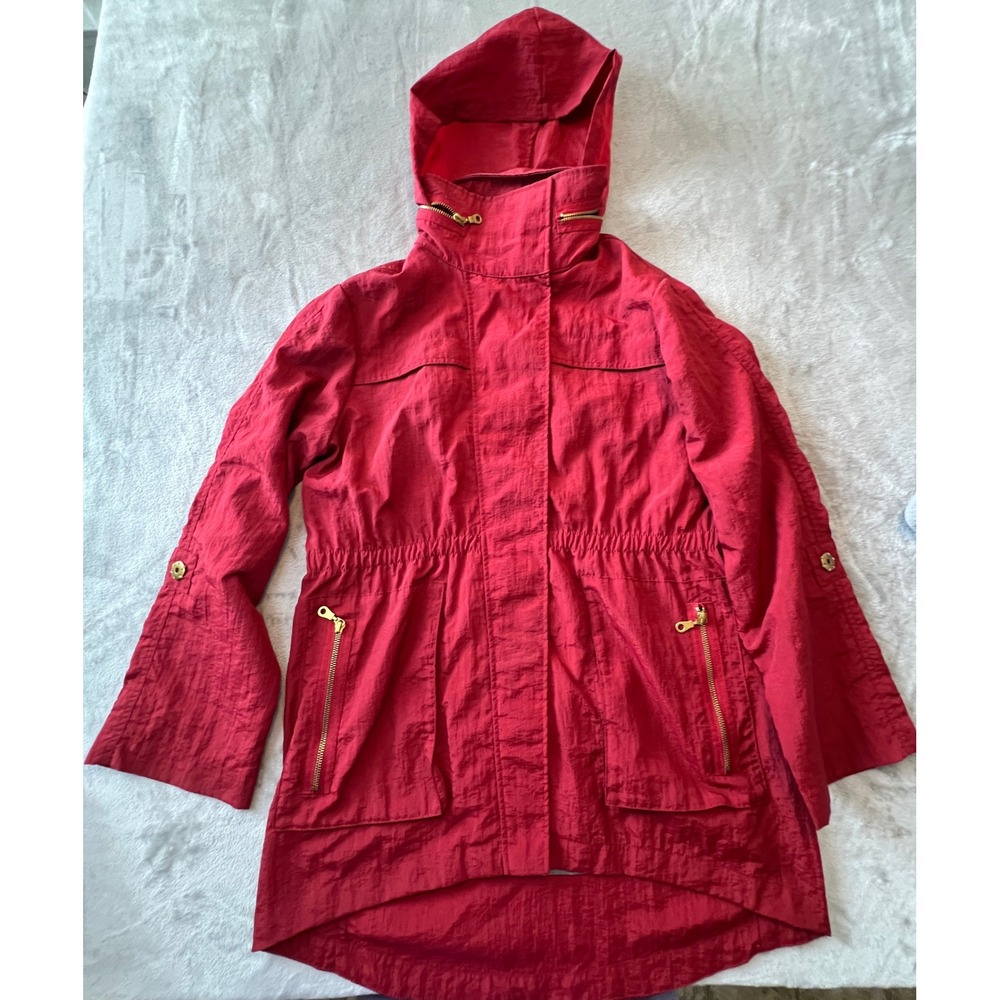 Seven7 Anorak Jacket Womens Large Red Hooded Full Zip Utility Windbreaker